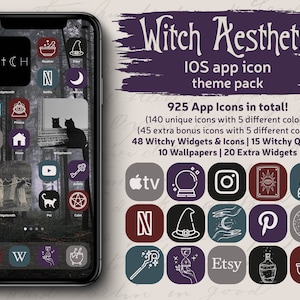 Witch Aesthetic iPhone App icons, Witchy Wallpapers And Quotes, Basic Witch Icon Theme Pack, Mystic IOS Icons, iPhone Witchcraft Home Screen