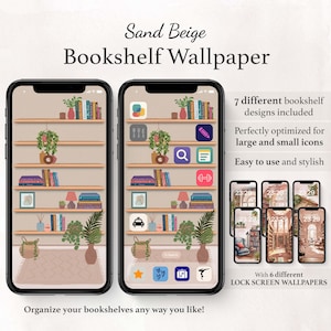 Bookshelf Sand Beige Wallpapers, Place Your App Icons On The Shelves However You Like, Phone Homescreen Background Layout