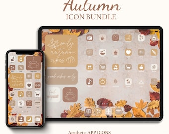 Pacchetto di icone autunnali per app per telefono e tablet, widget con sfondi stagionali a tema autunnale accogliente.