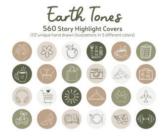 Earth Tones Lifestyle Highlight Covers: Boho Green & Beige Hand Drawn Story Icons (560 PNG)