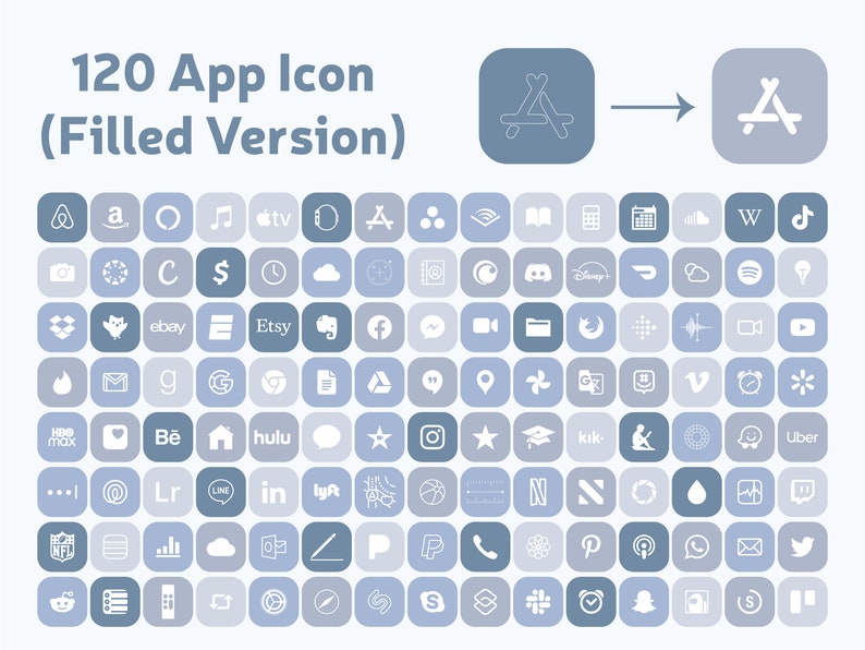Iphone IOS 14 App Icons Pack Minimal Blue Icon Bundle Etsy