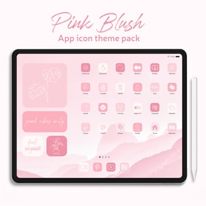 Pacchetto icone app per iPad Pink Blush / Toni rosa pieni e icone sottili / Tema iPad estetico arrossire / Sfondi e widget per Homescreen pastello
