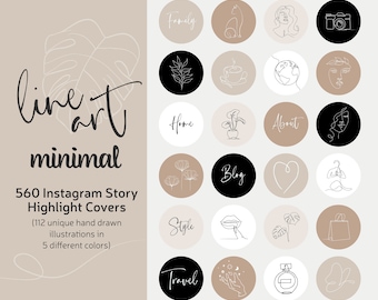 Minimal Line Art Instagram Highlight Covers, Minimalist Highlight Icons, Cream, Beige And Black Colors Hand Drawn Lifestyle Story Highlights