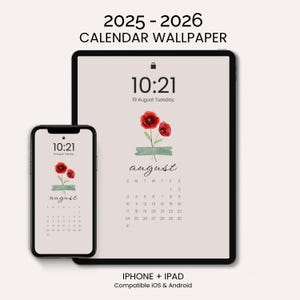 2025 & 2026 Kalender Wallpapers Aquarell Geburtsmonat Blumen, Minimale iPad und iPhone Lock Screen Wallpapers, Digitaler Hintergrundkalender