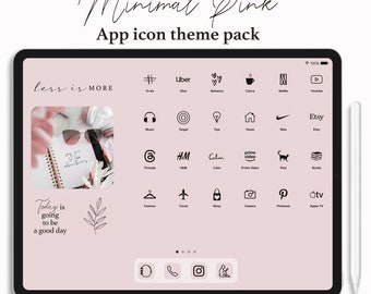 Minimal Pink iPad Theme App Icon Set | Pale Pink Simple and Stylish iPad Homescreen | Modern Desktop Icons | iPad Soft Wallpapers, Widgets