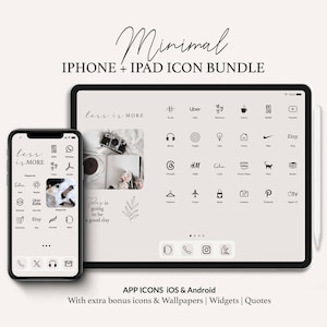 iPhone & iPad App Icon Pack Minimal Aesthetic Theme | Neutral Icons And Widgets | Streamlined Chic Homescreen | Black on Cream iOS App Icons
