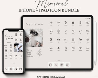 iPhone & iPad App Icon Pack Minimales Ästhetisches Thema | Neutrale Symbole und Widgets | Stromlinienförmiger schicker Homescreen | Schwarz auf Creme iOS App Icons