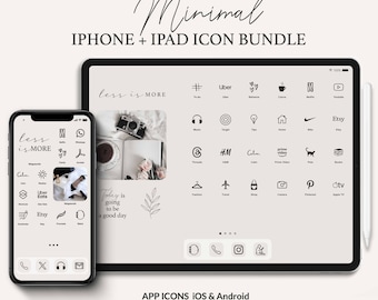 iPhone & iPad App Icon Pack Minimal Aesthetic Theme | Neutral Icons And Widgets | Streamlined Chic Homescreen | Black on Cream iOS App Icons