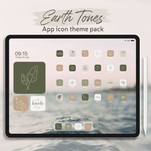 iPad Aesthetic App icons Pack, Earth Tones iPadOS Green App Icon Theme, Boho iOS iPad Homescreen with Beige icons, iPad Wallpapers & Widgets
