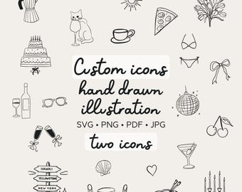 Two Custom Hand Drawn Illustration Icons | For Your Creative Items, Invitation, Event, Label, Branding