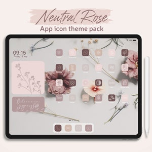 iPad Soft Rose App icons Theme Pack, iPad iOS 15 Pastel Pink App Icon Bundle, Neutral iOS App Cover, Rose Aesthetic iPad Wallpaper & Widgets