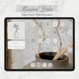 Pacote de ícones minimalistas boho para aplicativos, papel de parede em tons pastel, tela inicial estética (download digital)