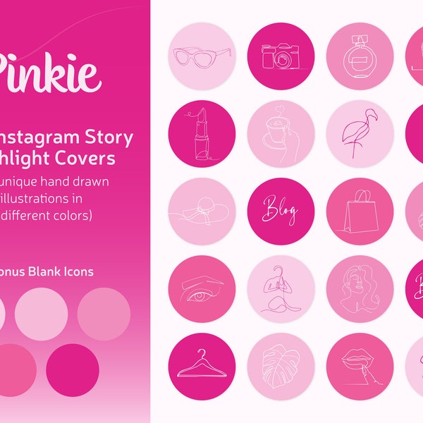 Pinkie Story Highlight Cover Pack, Pink Highlight Icons for Instagram, IG Story Covers for Girl, Blank Icons with Different Shades of Pink
