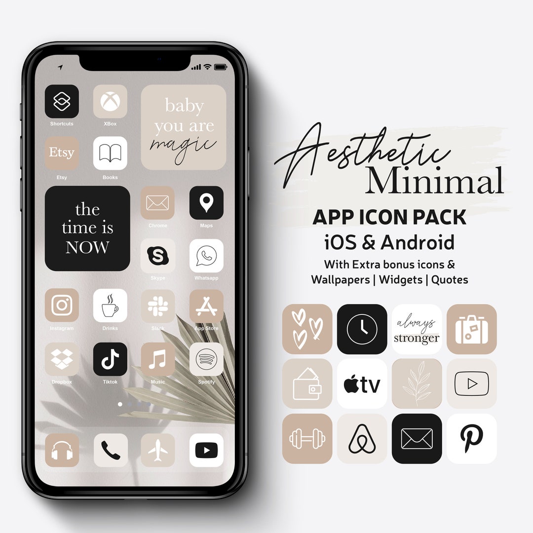 Aesthetic App Icon Pack, Boho Neutral Ios Icons Set, Modern Quotes ...
