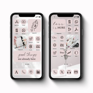 Pink Minimal App Icon Pack | Soft Pink Wallpaper for iOS 18 & Android | Pastel Pink Modern App Icons | Dusty Widget for iPhone Homescreen