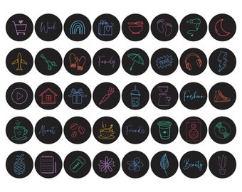 Highlight Story Covers Colorful on Black | Dark Mode Instagram Story Highlight Theme Pack | A total of 1120 IG Icons in 10 Different Colors