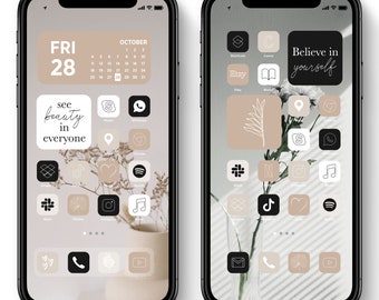 Aesthetic App Icon Pack, Boho Neutral iOS Icons Set, Modern Quotes Widgets, Minimal Beige Tones Meet the Stylish of Black & White for iPhone