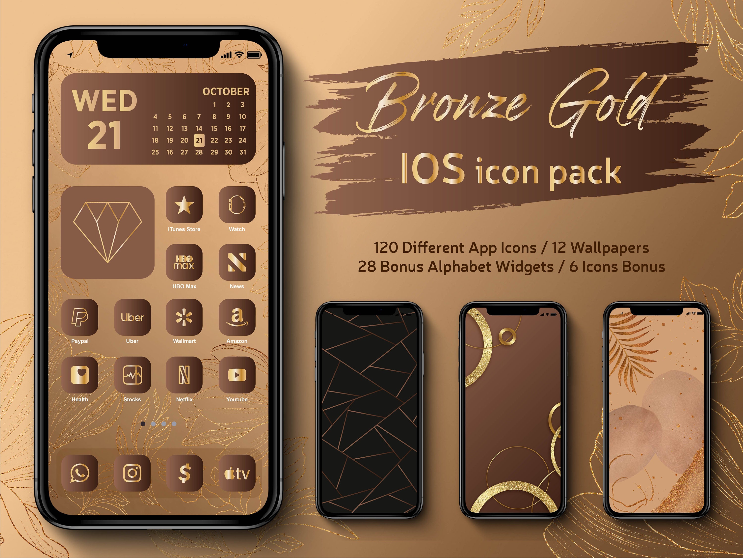 Iphone Ios 14 App Icons 1 Luxury Bronze Gold Icon Theme Etsy