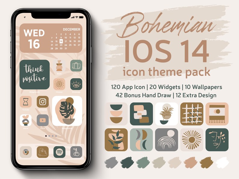 Bohemian IPhone iOS 14 App icons Theme Pack Cream Beige | Etsy