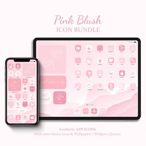 Pink Blush Phone und Tablet App Icon Bundle, Pale Aesthetic Home Screen, Wallpaper und Widgets