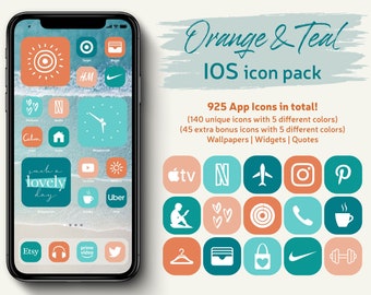 Summer Vibes Theme iOS 17 App Icon Pack | Orange & Teal iPhone Aesthetic Widget Quotes | Ocean, Peach And Turquoise Colors iphone Wallpapers