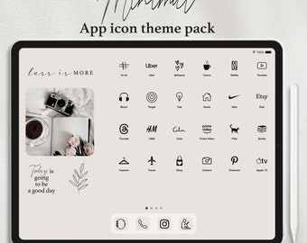 Minimal iPad Theme App Icon Set | Simple and Stylish iPad Homescreen | Modern Soft iPad Desktop Icons | Cream Beige iPad Wallpapers, Widgets