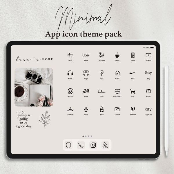 Minimal iPad Theme App Icon Set | Simple and Stylish iPad Homescreen | Modern Soft iPad Desktop Icons | Cream Beige iPad Wallpapers, Widgets