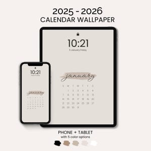 2025 und 2026 Kalender Wallpapers | 5 verschiedene Farben Minimal Modern Lock Screen Wallpaper | Monatlicher digitaler Desktop Hintergrund