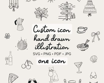 Custom Hand-Drawn Icon: Personalized Illustration for Business or Event (PNG, SVG, JPG Digital Files)
