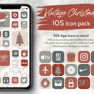 Vintage Aesthetic Christmas iOS & Android App Icons, Holiday And Winter Theme Pack, Vintage Colors iPhone Icon Cover, Christmas Wallpapers