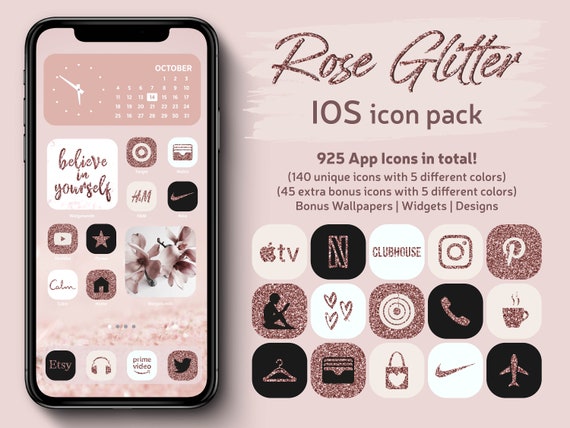 Rose Glitzer iPhone iOS App Icons Theme Pack, Glitzer Ästhetik App Icon,  Blush Pink und Creme Farbe App Icons, iPhone Rose Gold Homescreen - .de