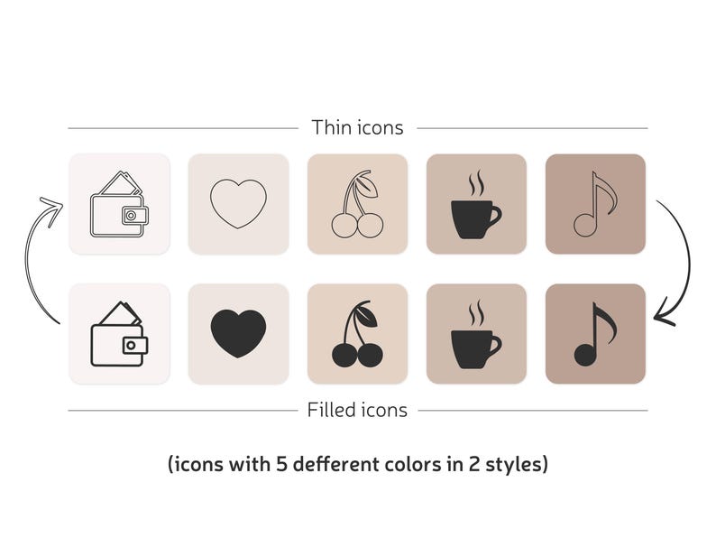 Neutral Beige App Icon Pack | Aesthetic Phone Wallpapers | Filled and Thin Line Icon Cover | Beige Tones Widgets image 2