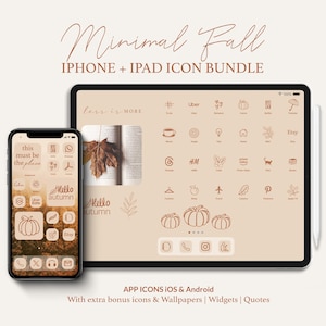 Simple Autumn Theme Homescreen iOS App Icons Widgets, Cozy Vibes Beige Wallpapers Fall Icon Pack,Minimal Fall iPhone iPad App Icon Bundle