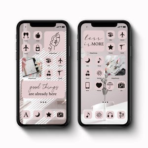 Iconos minimalistas rosas para aplicaciones - Organizador de teléfono con temática Coquette