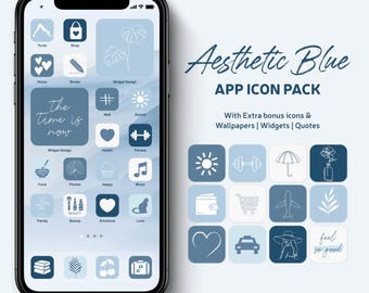 Paquete de iconos de aplicaciones, fondos de pantalla y widgets con estética azul (descarga digital)