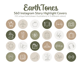 Earth Tones Lifestyle Instagram Highlight Covers, Boho Highlight Story Covers, Hand Drawn Story Icons, Green And Beige Highlights, IG Covers