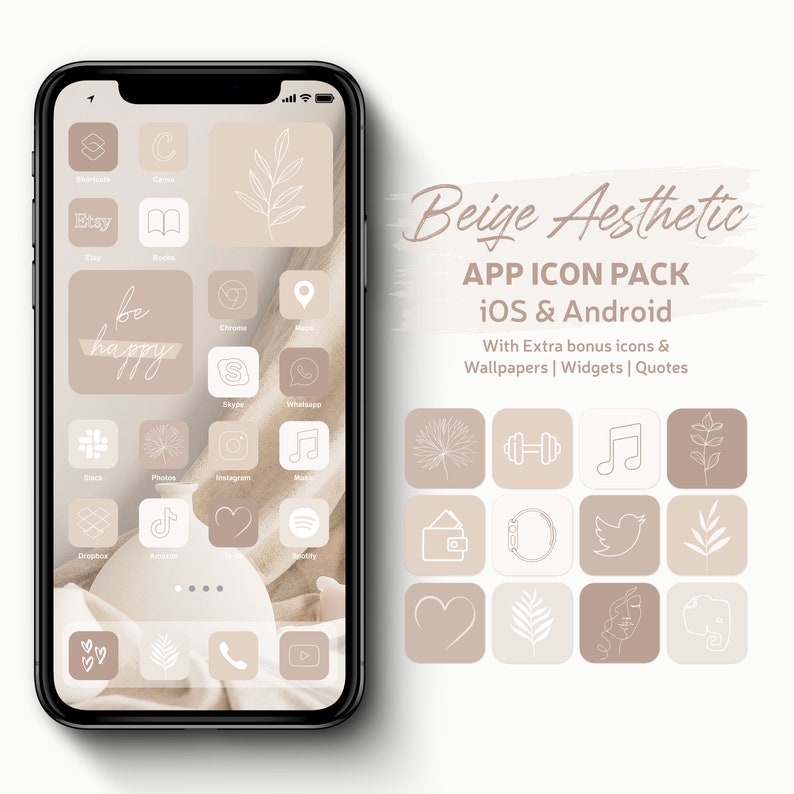 Beige Aesthetic Cozy App Icon Pack Minimalist iPhone App Icon Cover Nude Tones Custom Icons for iOS and Android Wallpapers & Widgets image 1