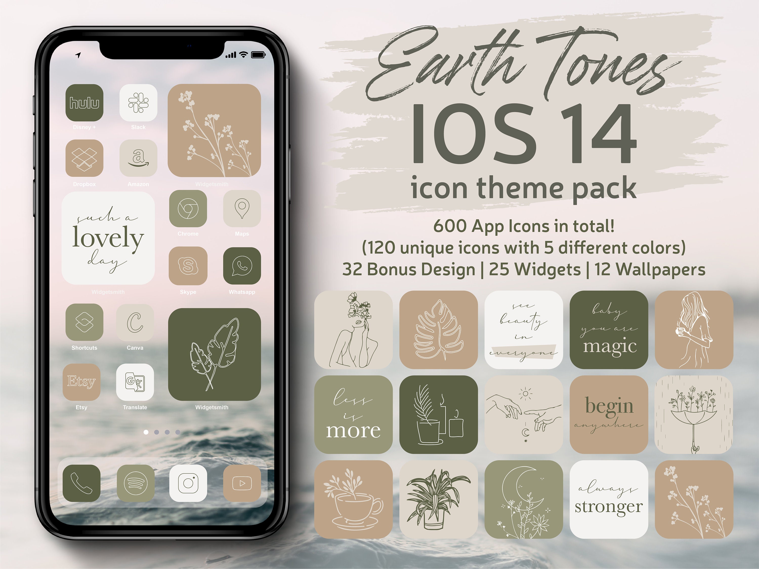 IPhone iOS 14 App icons Earth Tones, Green Aesthetic App Icon, Iphone…