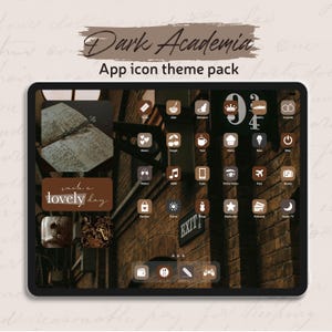 Themapakket Dark Academia Aesthetic Icons | Bruine en beige achtergronden en widgets voor startscherm van tablet