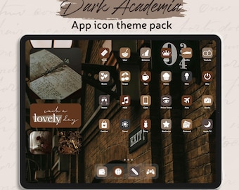 Dark Academia Aesthetic Icons Theme Pack | Brown & Beige Tablet Home Screen Wallpapers and Widgets