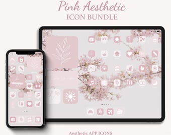 Pink App Icon Bundle, Soft Aesthetic Homescreen, Pastel App Icons, Pale Color Wallpaper and Phone Widgets for Tablet
