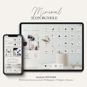 Phone and Tablet App Icon Pack Minimal Aesthetic Theme | Neutral Wallpapers And Widgets | Streamlined Chic Homescreen for Productivity