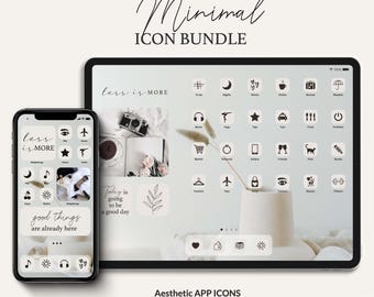 Phone and Tablet App Icon Pack Minimal Aesthetic Theme | Neutral Wallpapers And Widgets | Streamlined Chic Homescreen for Productivity