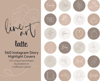 Beige, Cream & Brown Tones Instagram Highlights Covers, Latte LineArt Lifestyle Highlights Icon, Neutral Minimalist Hand Drawn IG Highlights