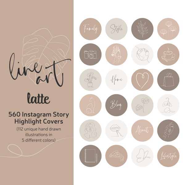 Beige-, Creme- und Brauntöne Instagram-Highlights-Abdeckung, Latte LineArt Lifestyle-Highlights-Symbol, neutrale minimalistische handgezeichnete IG-Highlights