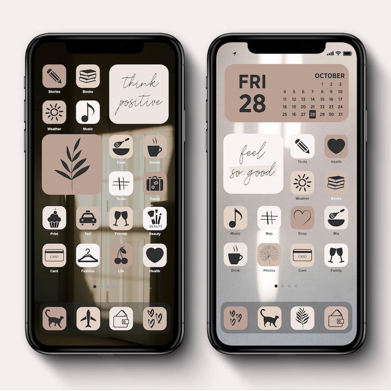 Neutral Beige App Icon Pack | Aesthetic Phone Wallpapers | Filled and Thin Line Icon Cover | Beige Tones Widgets image 3