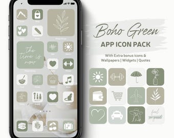 Boho Green App Icon Pack, Sage Tones Minimal App Cover, Wallpaper and Widgets for Homescreen