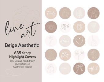 Minimalist Beige Story Icon Covers, Line Art (Digitaler Download)