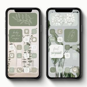 Aesthetic Boho Green App Icon Pack, Minimal iOS Icon Set, Sage Green Tones iPhone App Cover, Green Wallpaper & Widgets for iPhone Homescreen