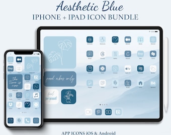 App Icon Blue Bundle for iPhone & iPad | Blue Icons And Widgets | White on Blue iOS App Icons | Wallpapers for iOS and Android Home Screen